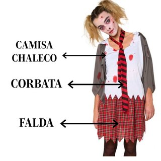 Disfraz Colegiala Zombie Halloween Mujer Talla S/M