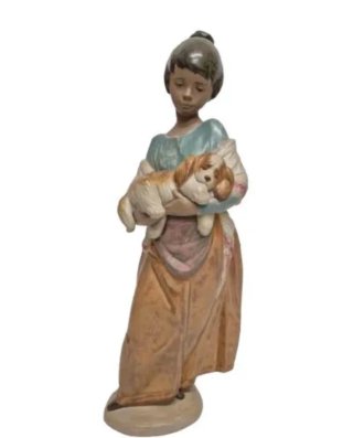 LLADRÓ Cachorro Mimado Figura Niña y Perro.