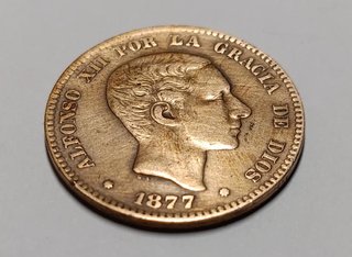 Moneda 10 céntimos Alfonso XII 1877 Cobre MBC.