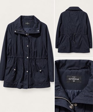 Chaqueta parka azul marino con cintura ajustable