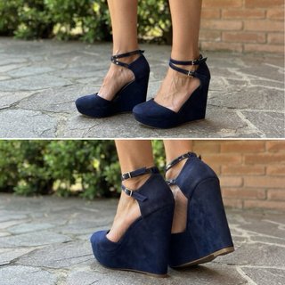 Scarpe con zeppa blu navy n.36