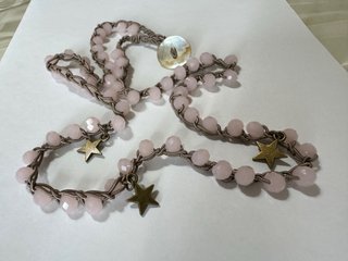 Collana uncinetto perle rosa e stelle oro