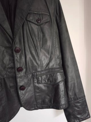 Chaqueta de Piel Negra/Verde Talla M