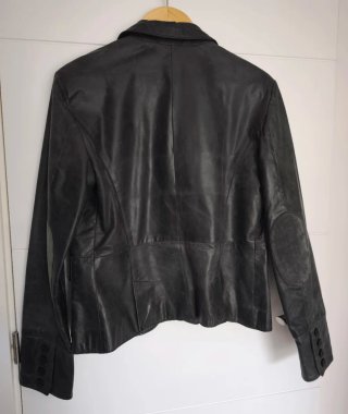 Chaqueta de Piel Negra/Verde Talla M