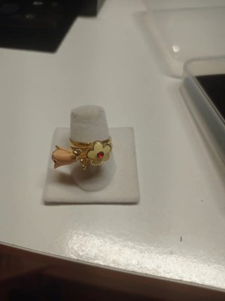 2 Anillos Chapados Oro Flor Esmaltada Ajustables