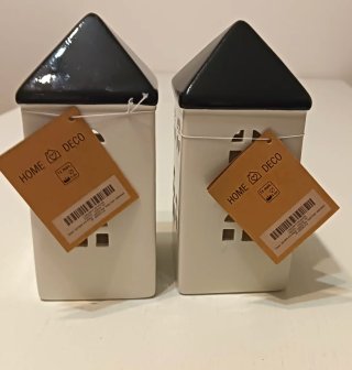 Coppia di Casette Portacandela in Ceramica