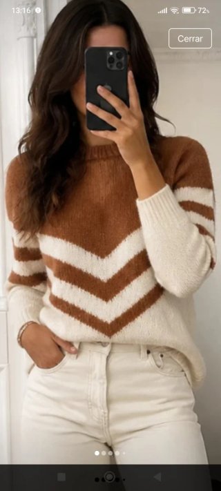 Jersey Sezane Chevron marron y Blanco