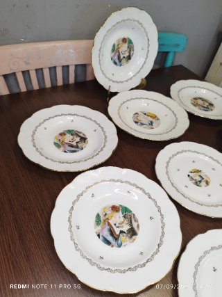 LIMOGES 6 Platos Hondos  más 3 de postre vintage