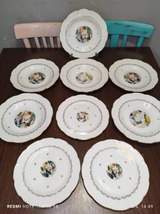 LIMOGES 6 Platos Hondos  más 3 de postre vintage