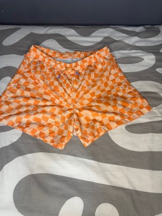 Bañador cuadros naranja y beige