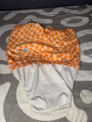 Bañador cuadros naranja y beige