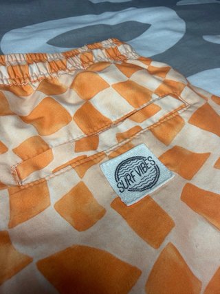 Bañador cuadros naranja y beige