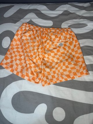 Bañador cuadros naranja y beige