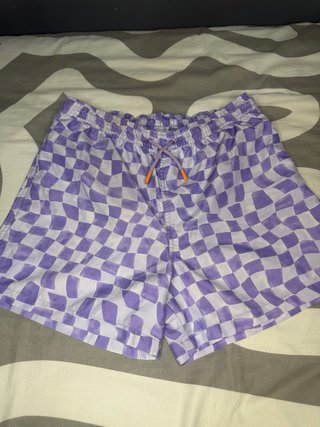Bañador cuadros morado y blanco