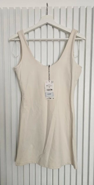 Abito corto Zara ecru/bianco sporco taglia M