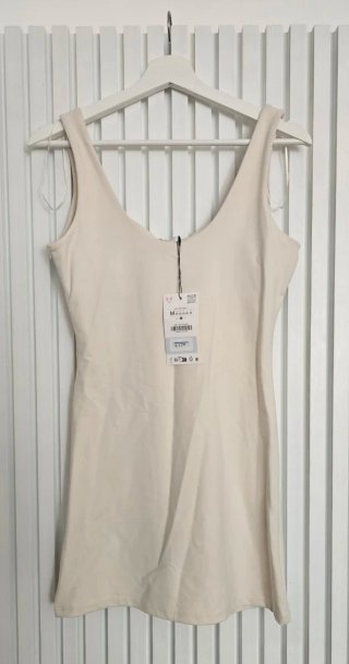 Abito corto Zara ecru/bianco sporco taglia M