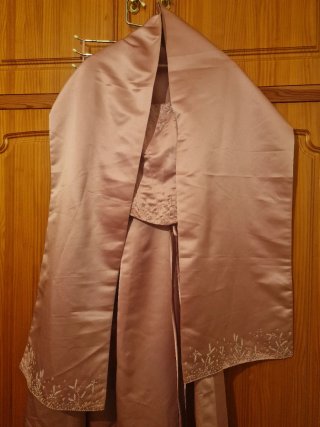 Traje de fiesta rosa y plateado