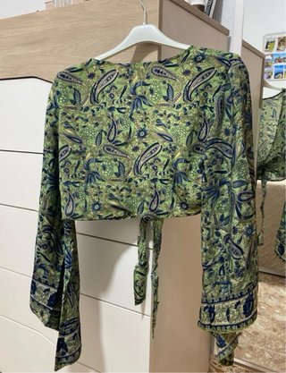 Blusa Modalfa con stampa floreale e cachemire in verde e blu