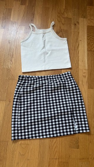 Conjunto Top y Falda Cuadros Blanco y Negro