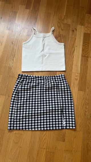 Conjunto Top y Falda Cuadros Blanco y Negro