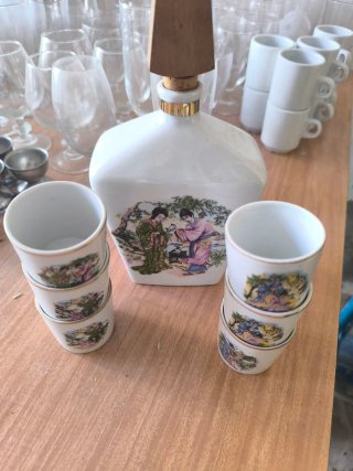 Juego de té chino porcelana y madera