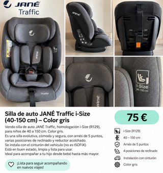 Silla de auto JANÉ Traffic i-Size Gris