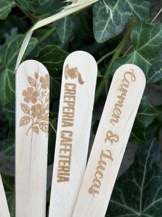 Tenedores madera personalizados logo nombre evento