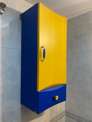 Mueble de baño completo azul y amarillo
