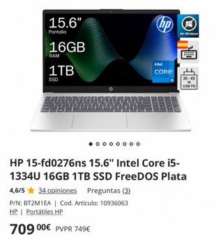 HP Laptop 15,6 i5 13ªGen 16GB RAM 1TB SSD