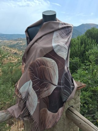 Bufanda hojas beige y marrón
