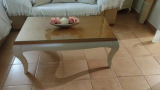 Mesa de centro de cristal y madera de madera maciz