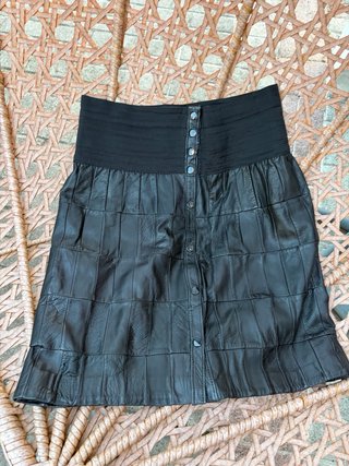 Falda de cuero Vintage negra patchwork