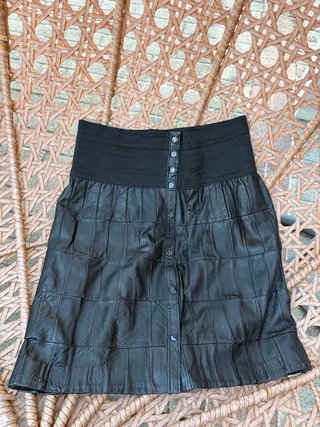 Falda de cuero Vintage negra patchwork