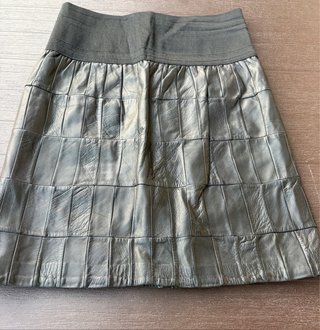 Falda de cuero Vintage negra patchwork