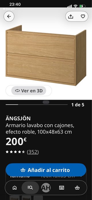 Mueble lavabo Ikea Angsjon 100cm NUEVO