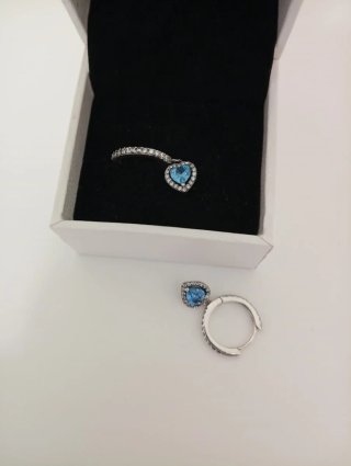 Pendientes Pandora Aro Corazón Azul turquesa