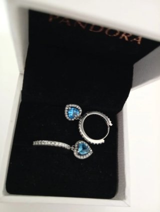 Pendientes Pandora Aro Corazón Azul turquesa