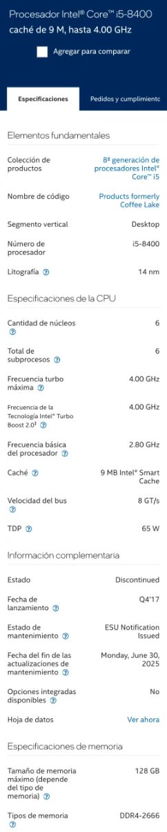 Procesador Intel Core i5-8400