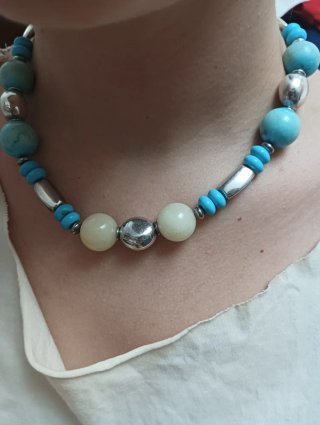 Collar Plata 925 Turquesas y Cuarzo