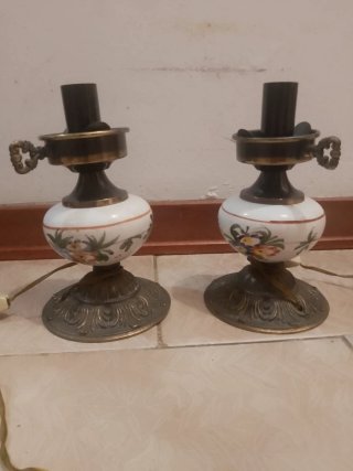 Coppia Abatjour Vintage Ceramica e Metallo