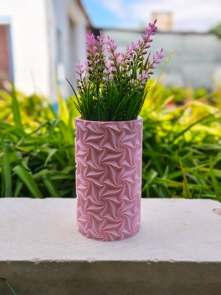 Jarrón Cilíndrico Textura Rosetas Rosa