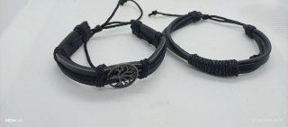 Lote 2 Pulseras Cuero Negro Árbol Vida