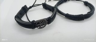 Lote 2 Pulseras Cuero Negro Árbol Vida