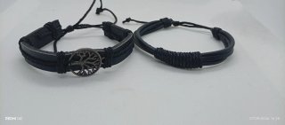 Lote 2 Pulseras Cuero Negro Árbol Vida