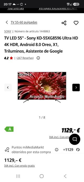 TV Sony KD-55XG8596 Negra