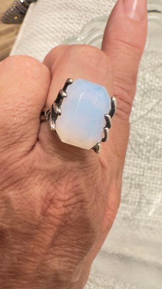 Anillo Vintage Ópalo Azul y Blanco