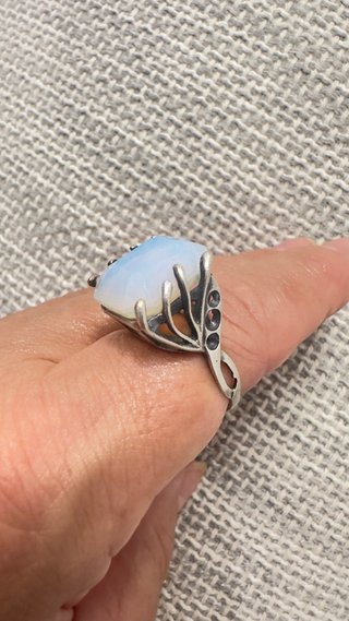 Anillo Vintage Ópalo Azul y Blanco