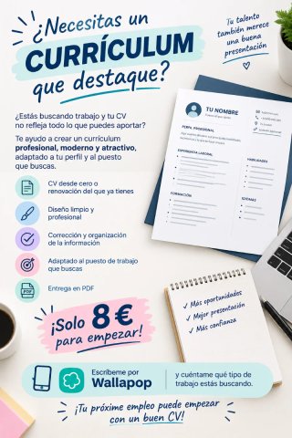 Currículum solo por 8 €. Contáctame y tenlo listo!