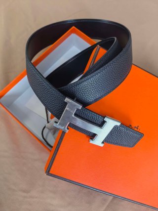 Cinturón Hermès H Negro Plata Hombre