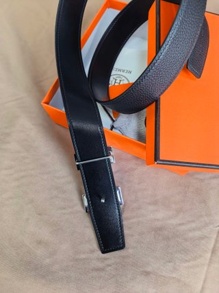 Cinturón Hermès H Negro Plata Hombre